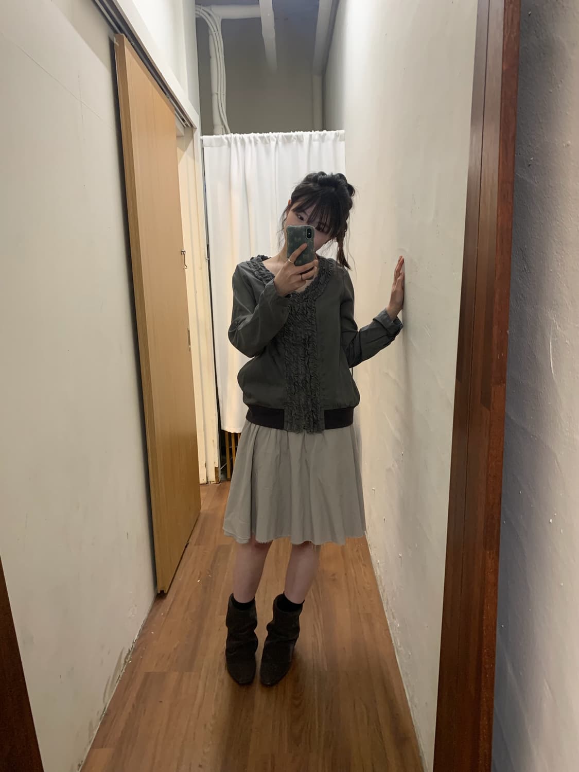 코이세이오 더블 셔링 스커트 그레이 1사이즈 상품이미지2