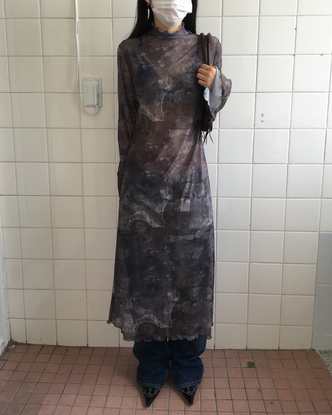 Full printing mesh long onepiece 상품이미지1