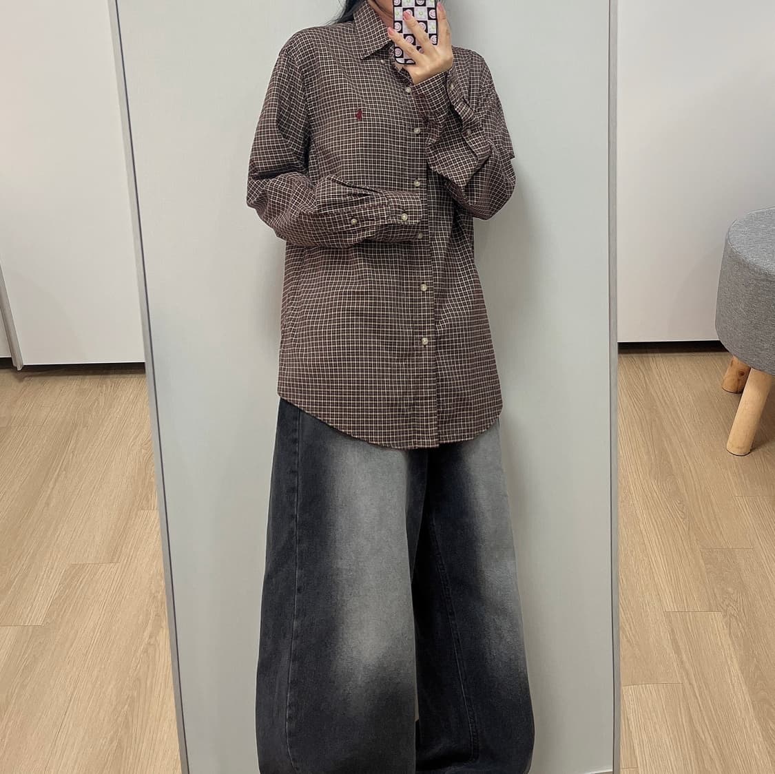 폴로 랄프로렌 버건디 자수포니 브라운 체크 셔츠 남방 상품이미지1
