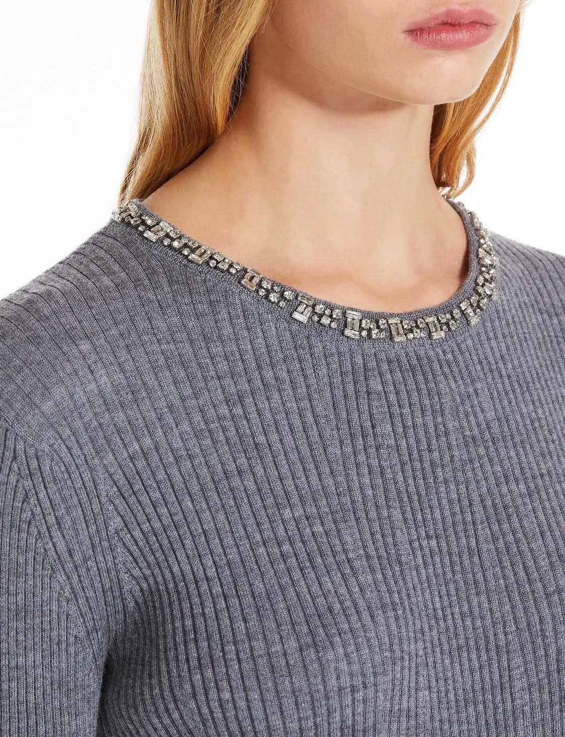 (정품/새상품) 막스마라 스튜디오 여성 그레이 크리스탈 넥 골지 울 니트 상품이미지7