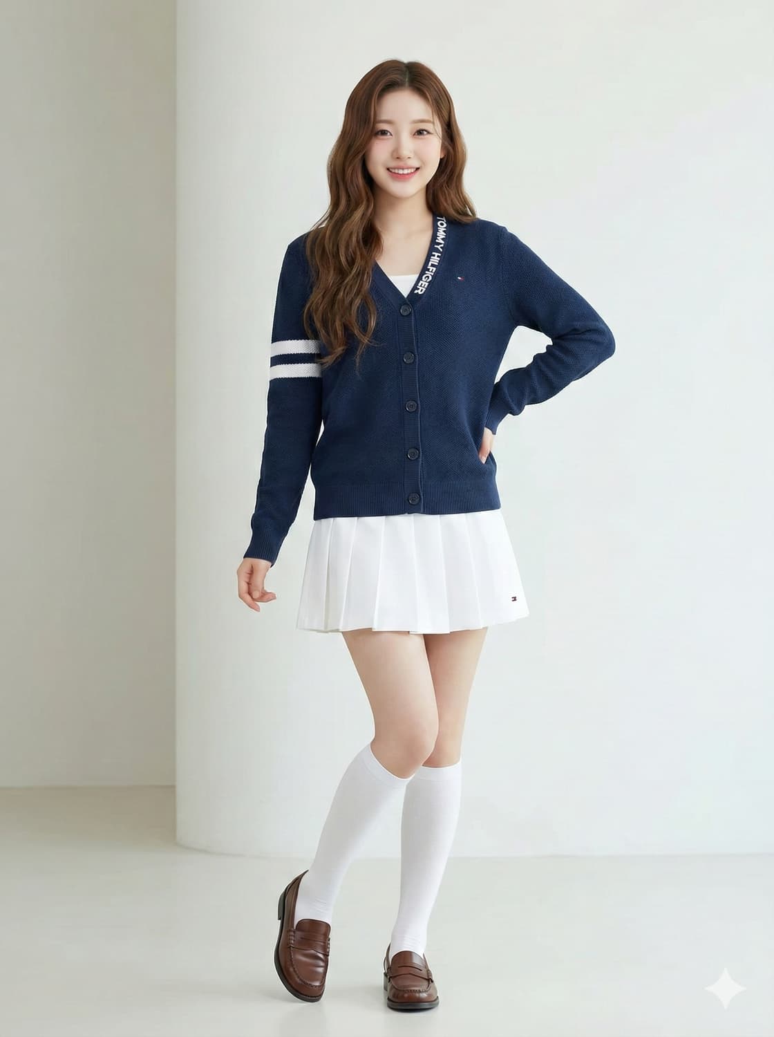 타미힐피거 넥 레터링 와플 니트 가디건 상품이미지1