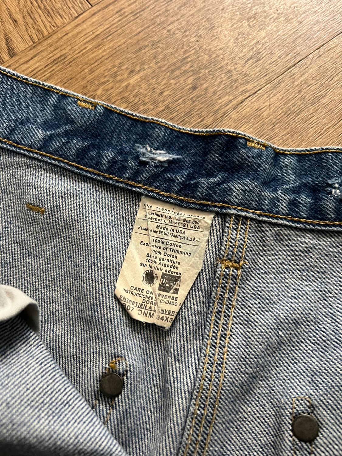 [34]칼하트 Made in USA 더티워싱 더블니 워크 데님 팬츠 상품이미지6