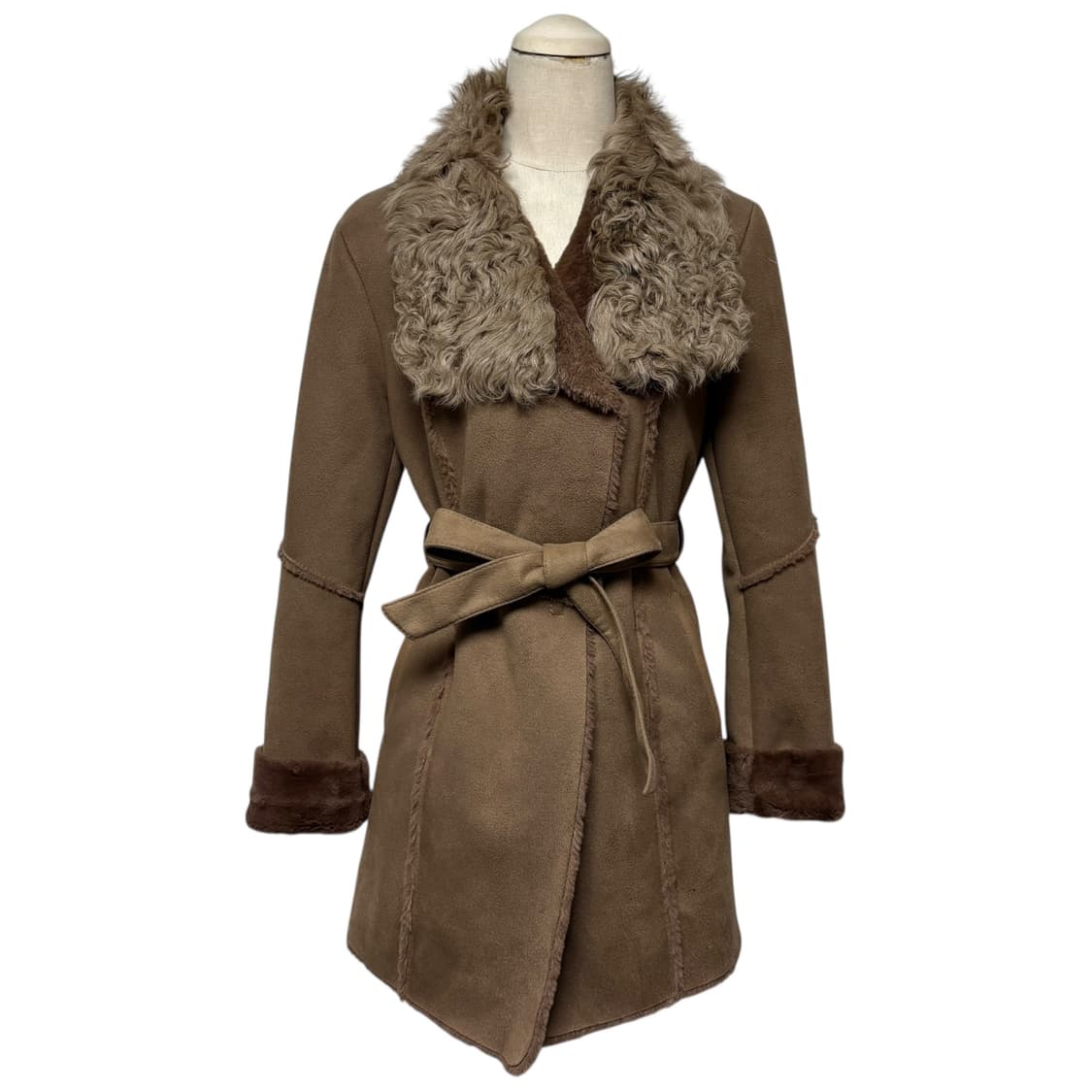 3731 브라운 양털 스웨이드 무스탕 코트 상품이미지1