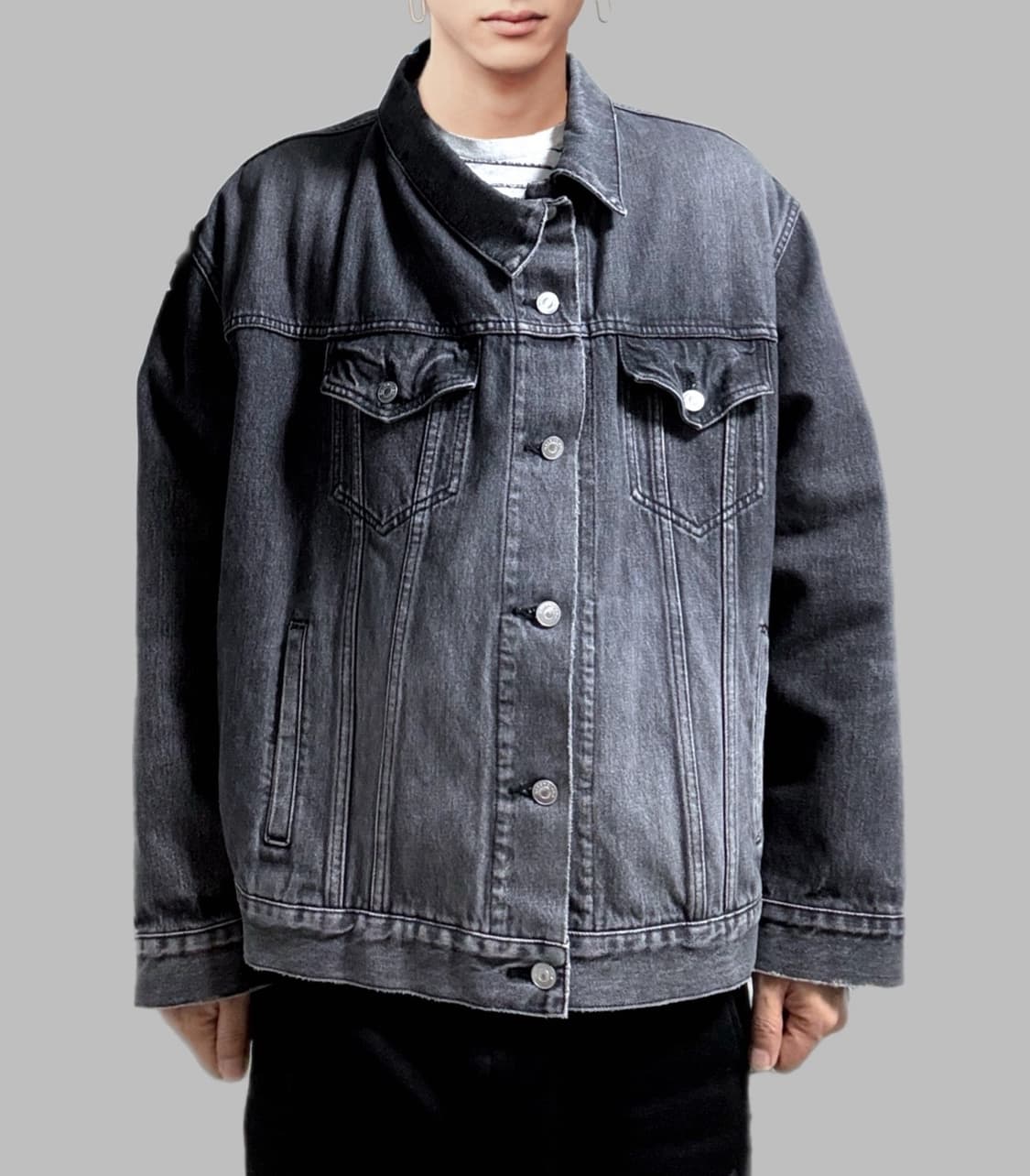 발렌시아가 재팬발 그레이 비대칭 풀드 데님 재킷 상품이미지1