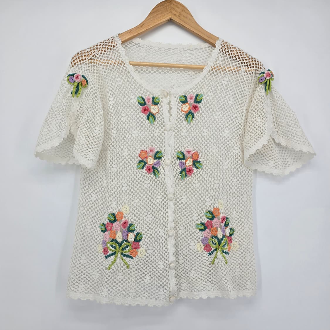 아이보리 꽃 자수 뜨개 가디건 빈티지 상품이미지1