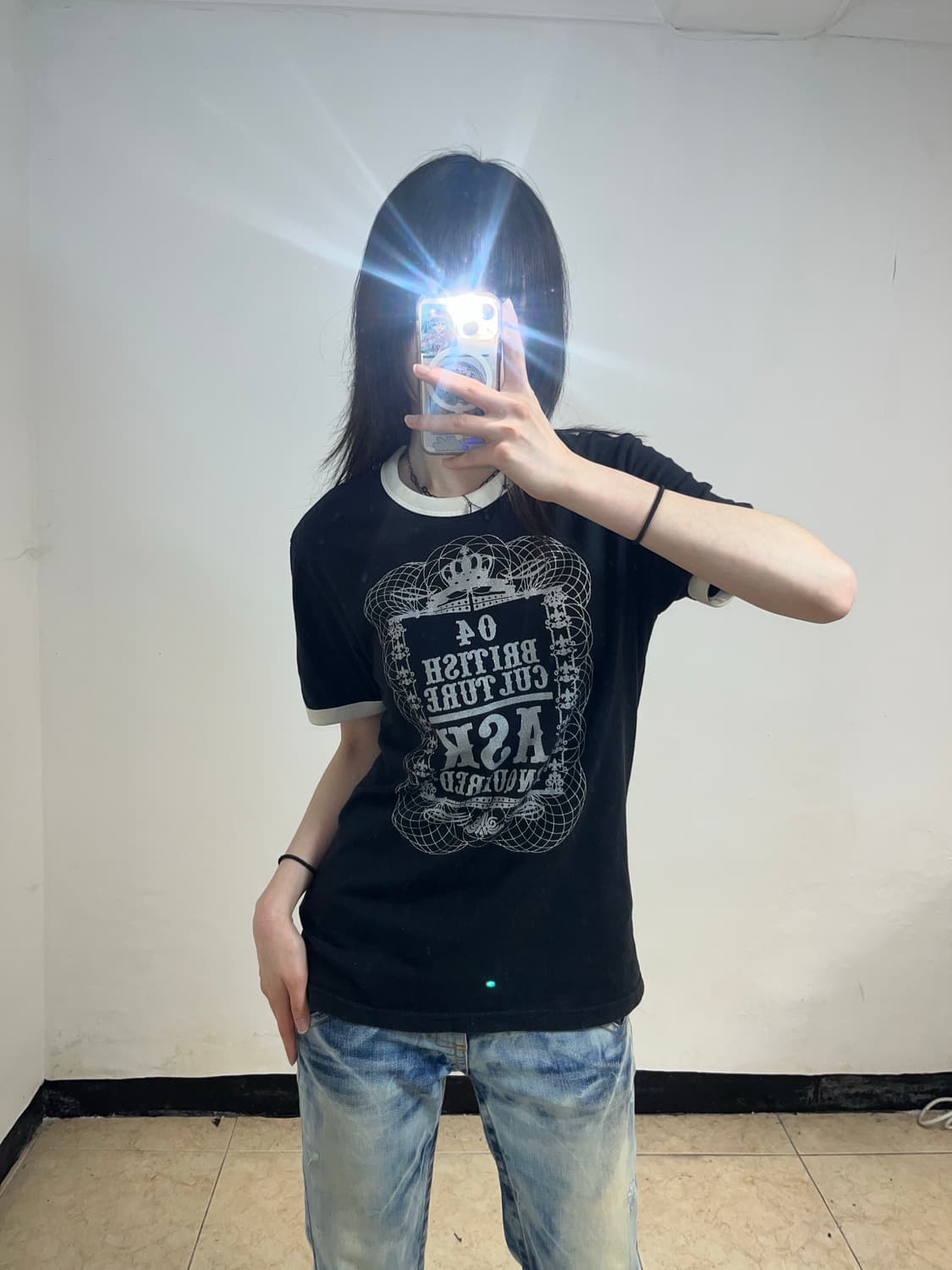 Ask 펑크 레터링 링거 티셔츠 상품이미지1