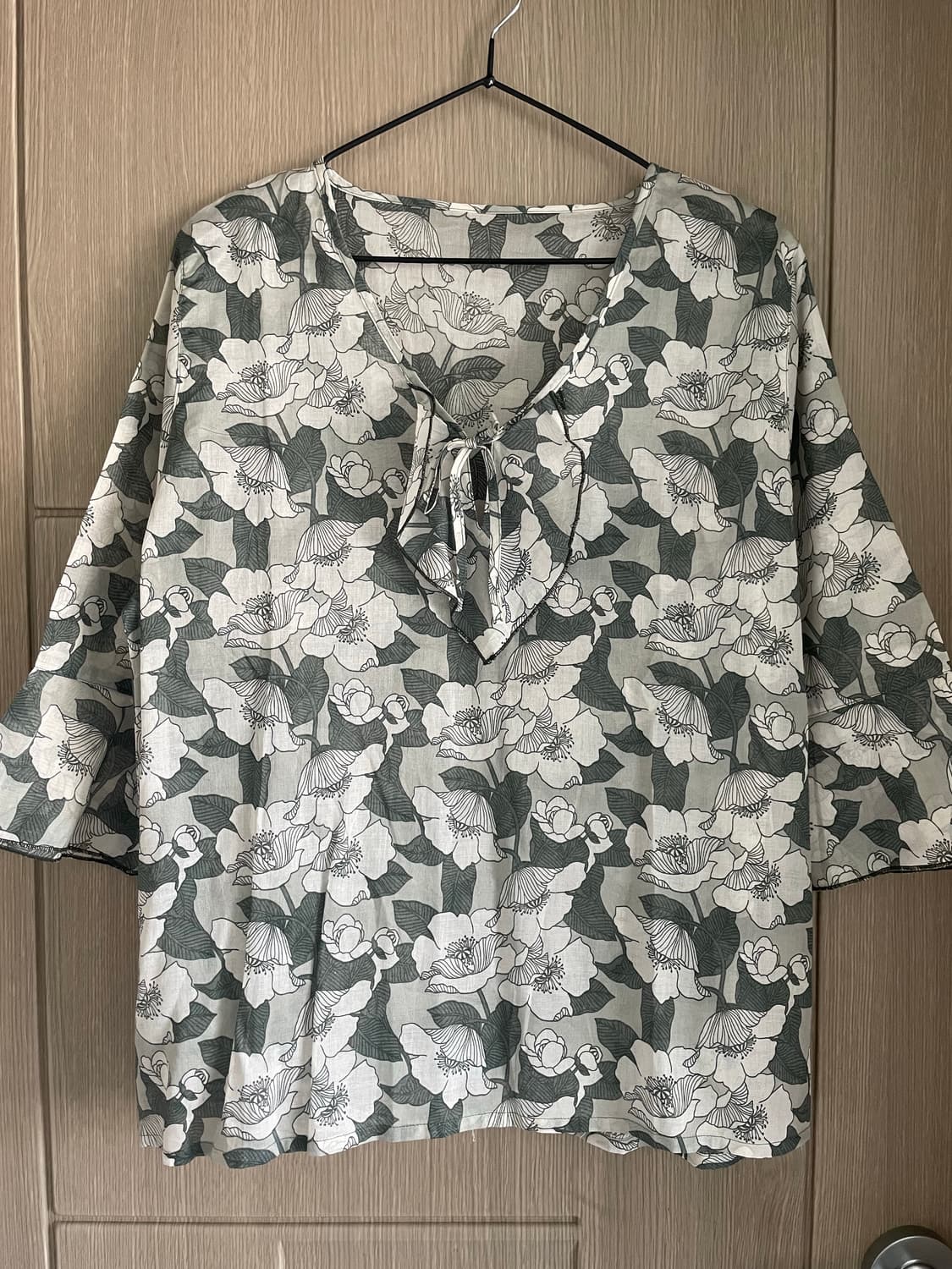 숲모리 하구미 나무잎 패턴 그린 칠부 상품이미지1