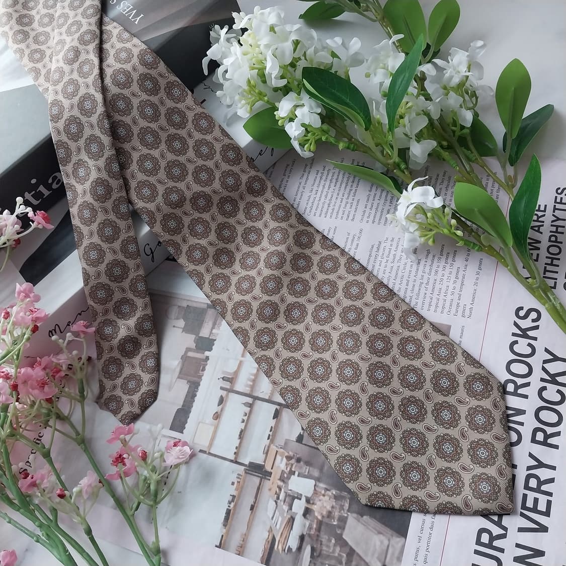 디올 실크 브라운 페이즐리 패턴 넥타이 9.1cm A+등급 K1796
 상품이미지4