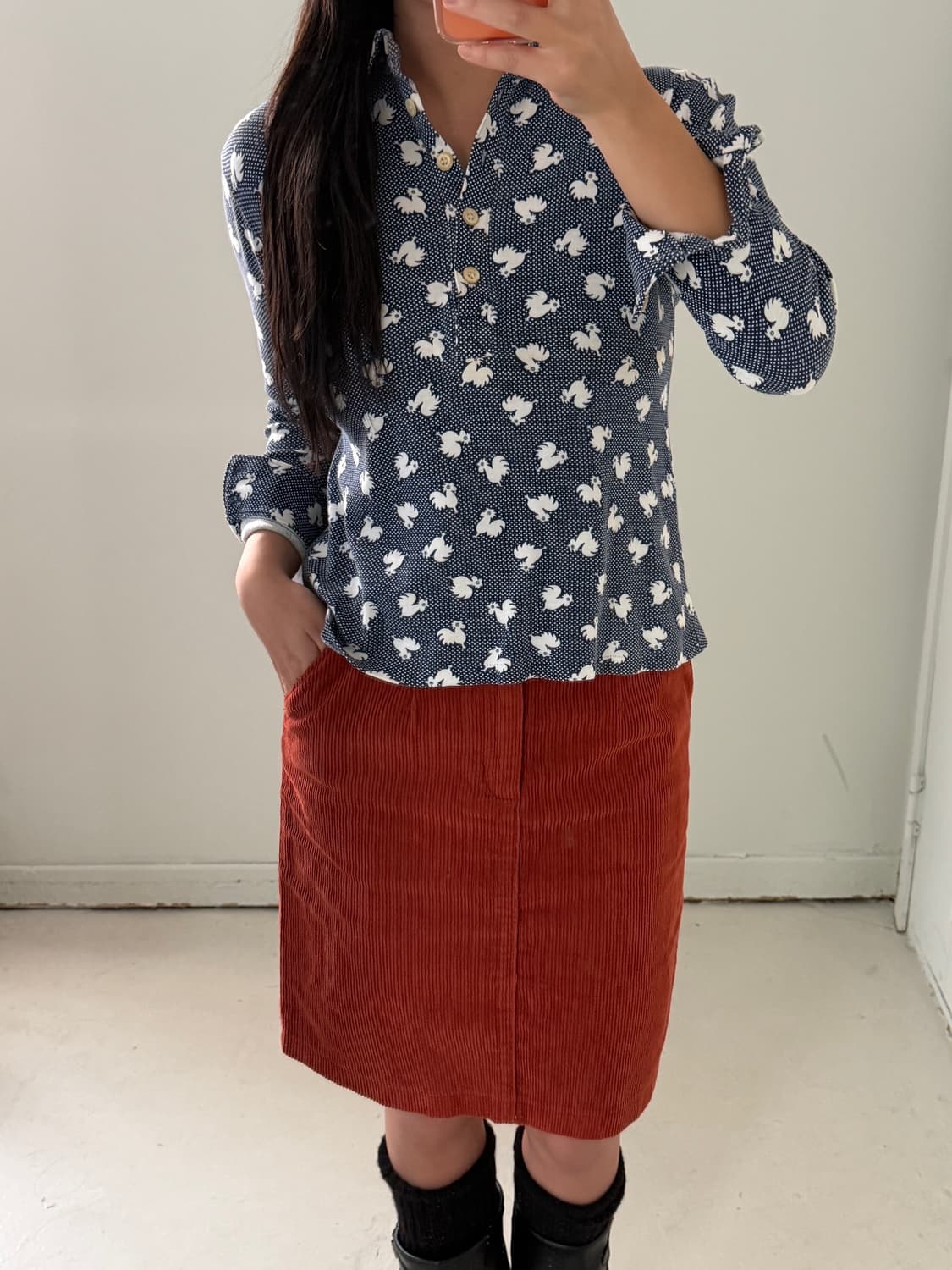 일본빈티지 오렌지 코듀로이 미디스커트 상품이미지4