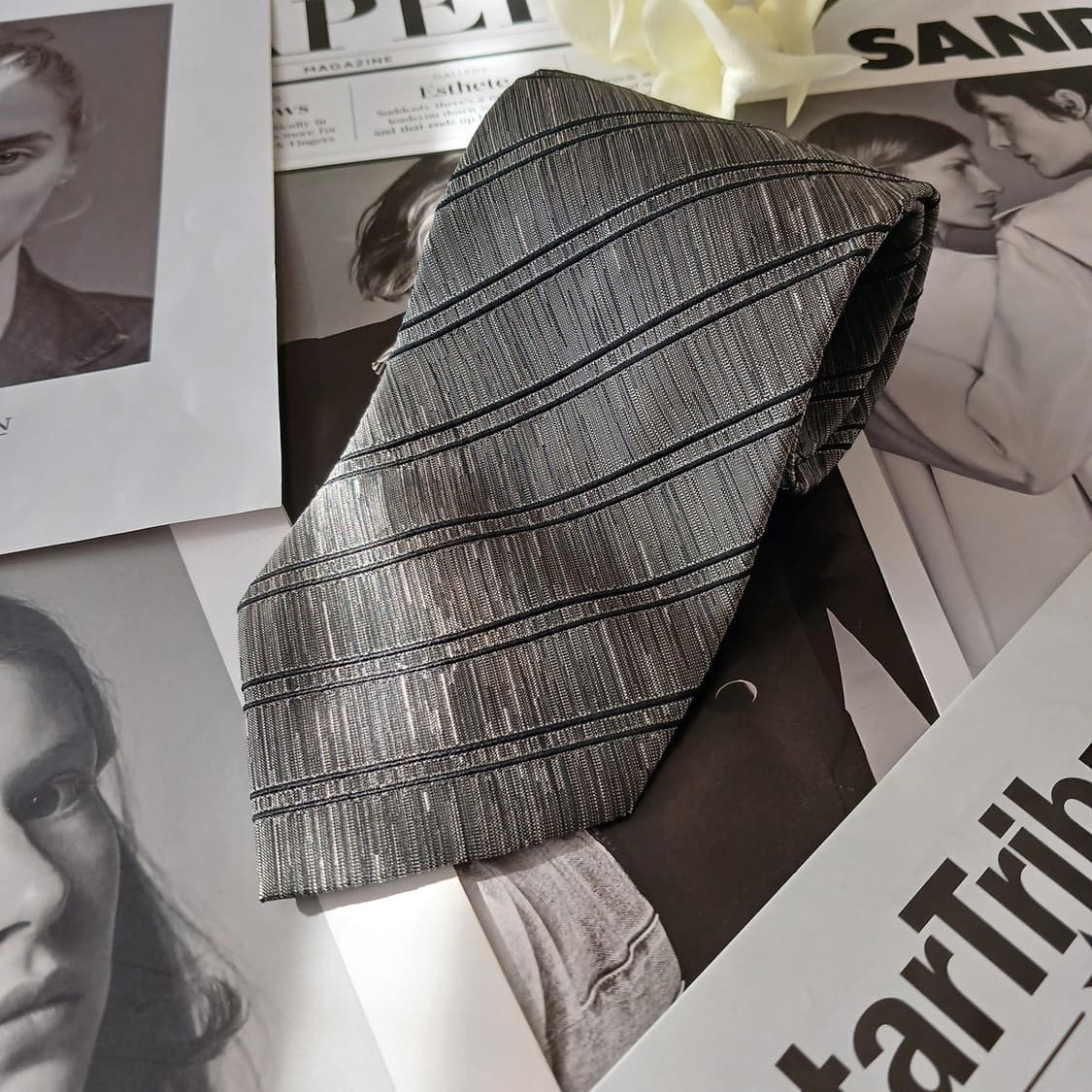 아쿠아스큐텀 실크 그레이 스트라이프 넥타이 9.5cm A등급 A18862 상품이미지2