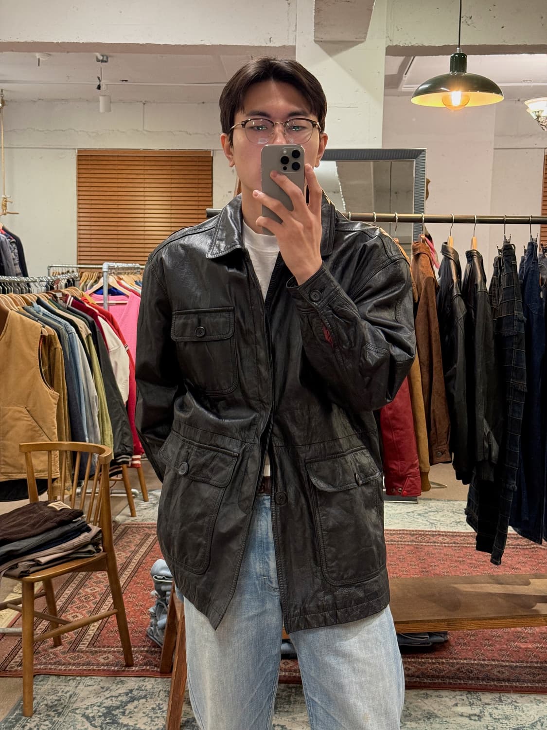 90s Cowhide Leather Car Coat 상품이미지1