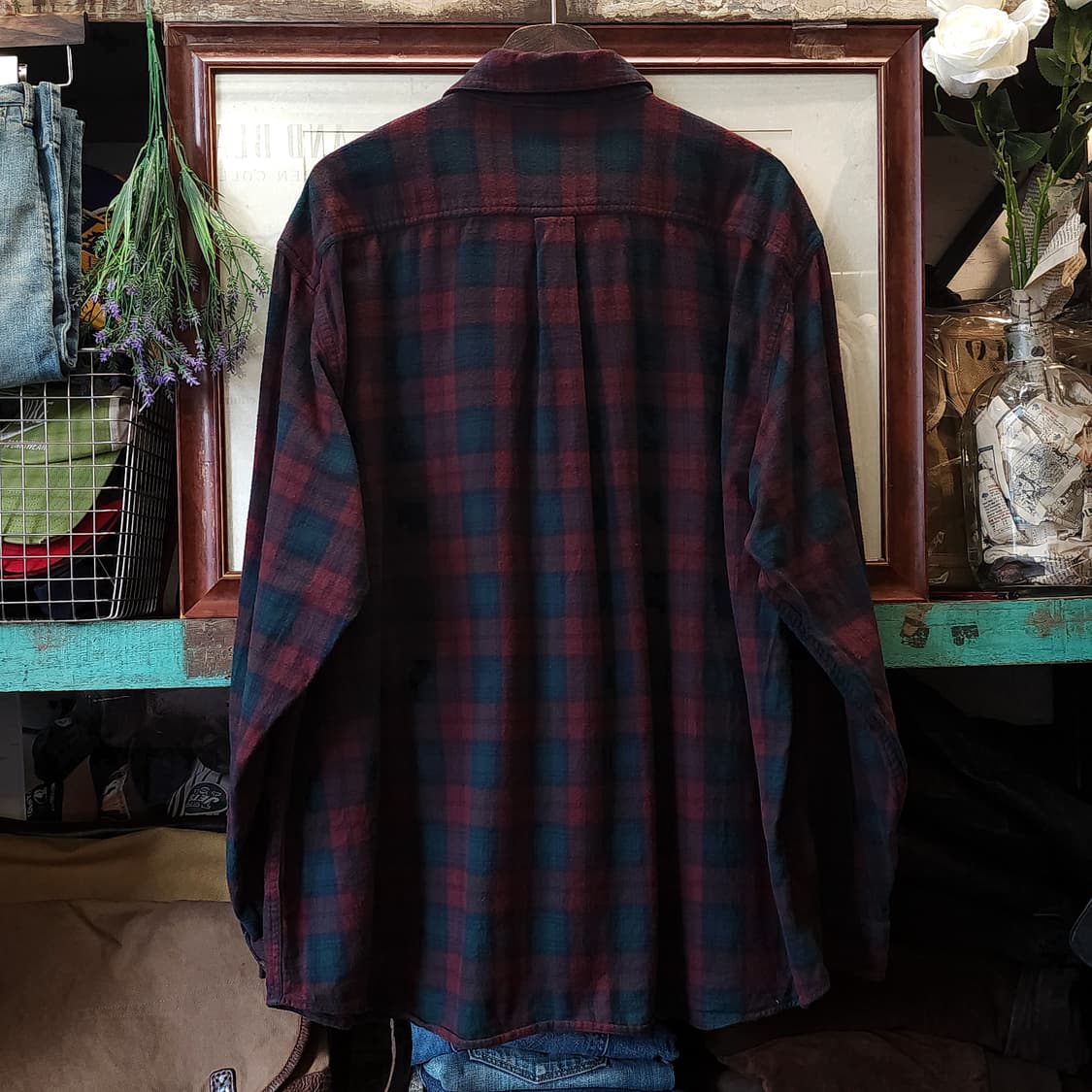 90s 엘엘빈 체크셔츠 플란넬 셔츠 헤비코튼 워크셔츠 레드 그린 xxl 상품이미지3