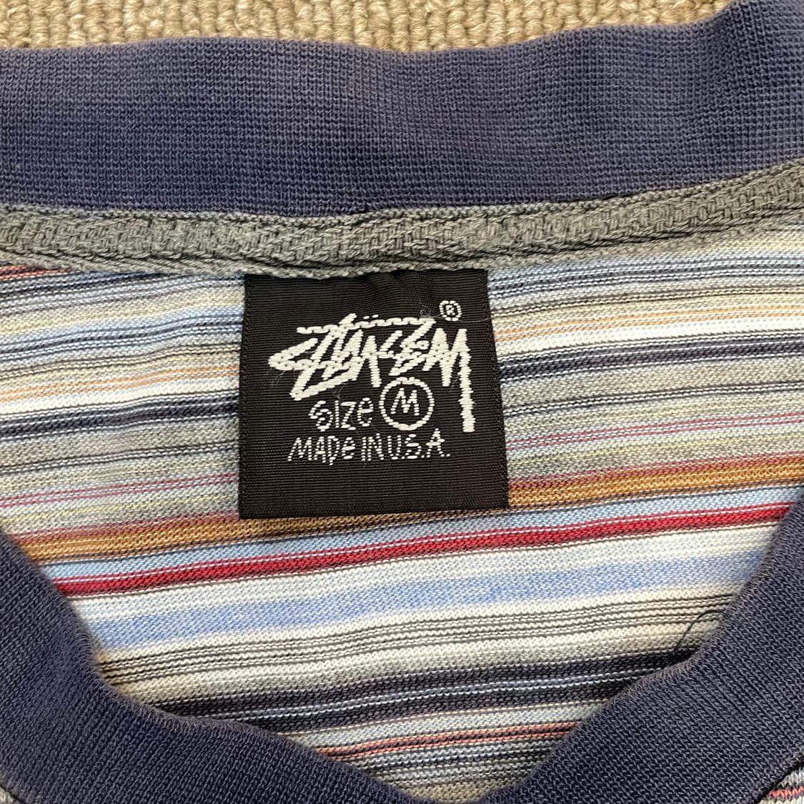 90s stussy made in usa 스투시 스트라이프 브이넥 티셔츠 상품이미지4