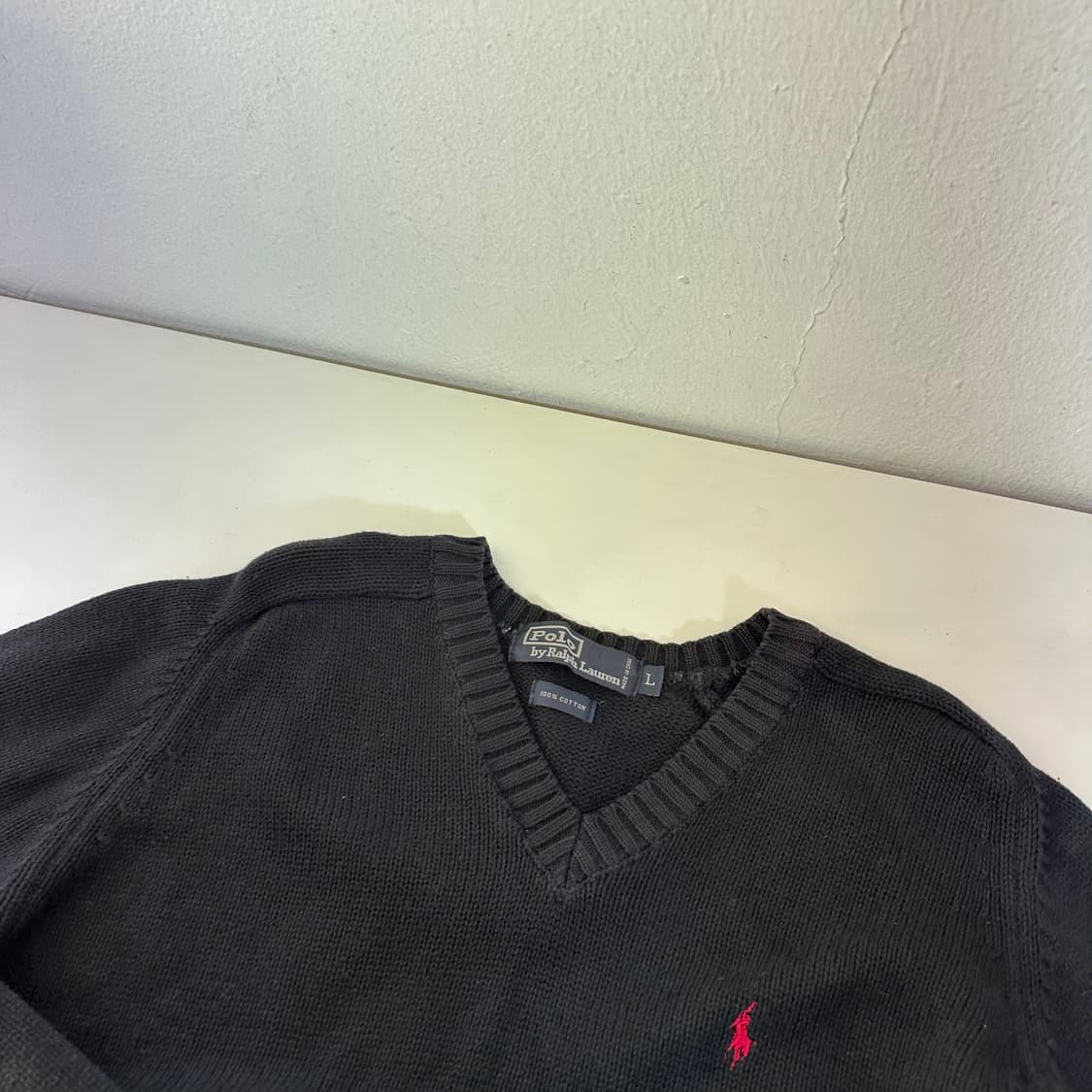 L 폴로 랄프로렌 블랙 브이넥 면 니트 상품이미지2