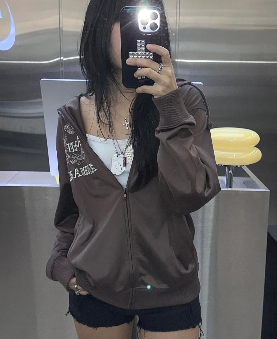 빈티지 브라운 져지 후드집업 상품이미지1