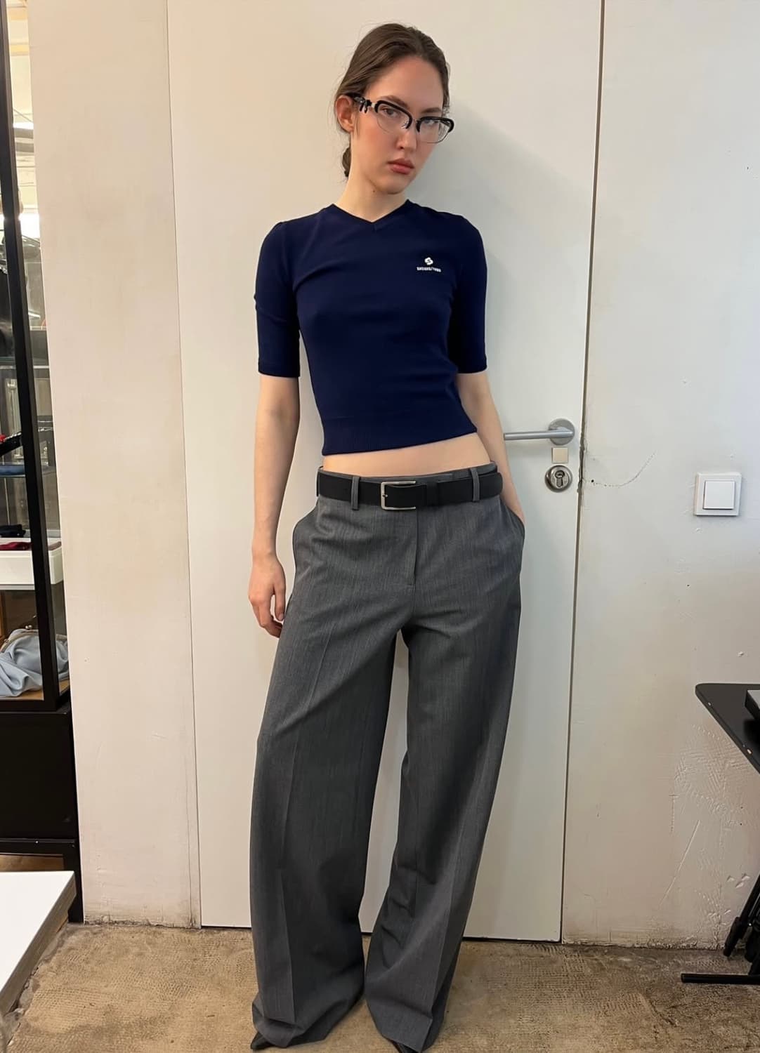 [6,8,10]슈슈통 25fw 숏 슬리브 반팔 니트/네이비 상품이미지2