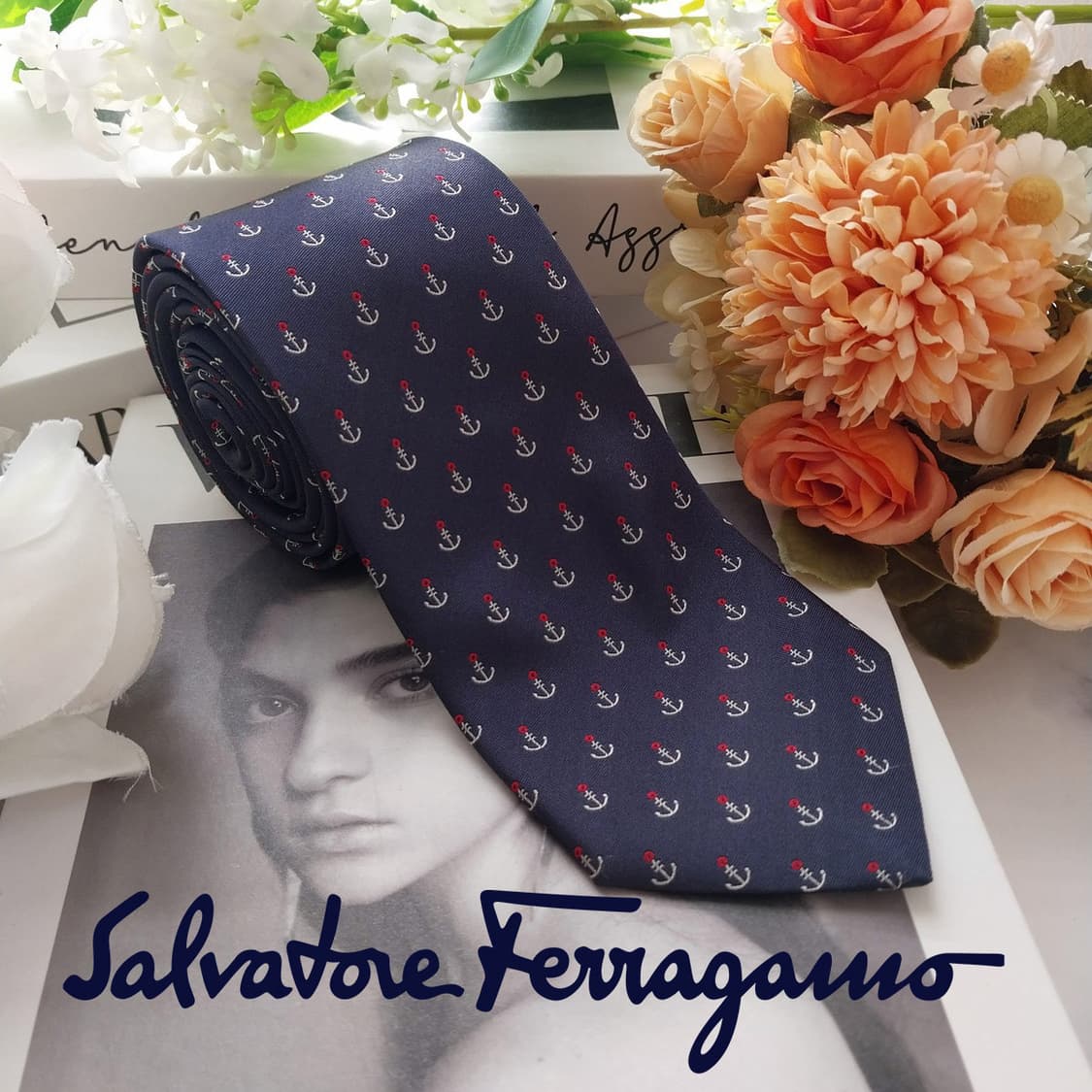 페라가모 실크 네이비 앵커 패턴 넥타이 7.3cm A+등급 K1726
 상품이미지2