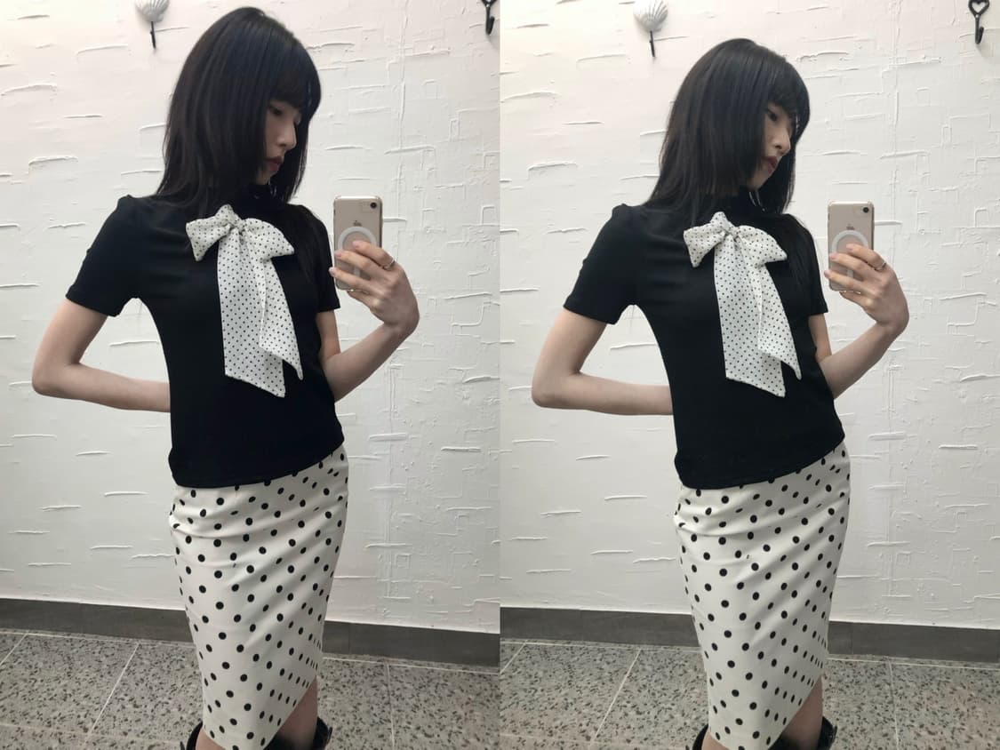 Dot ribbon tie top 상품이미지1