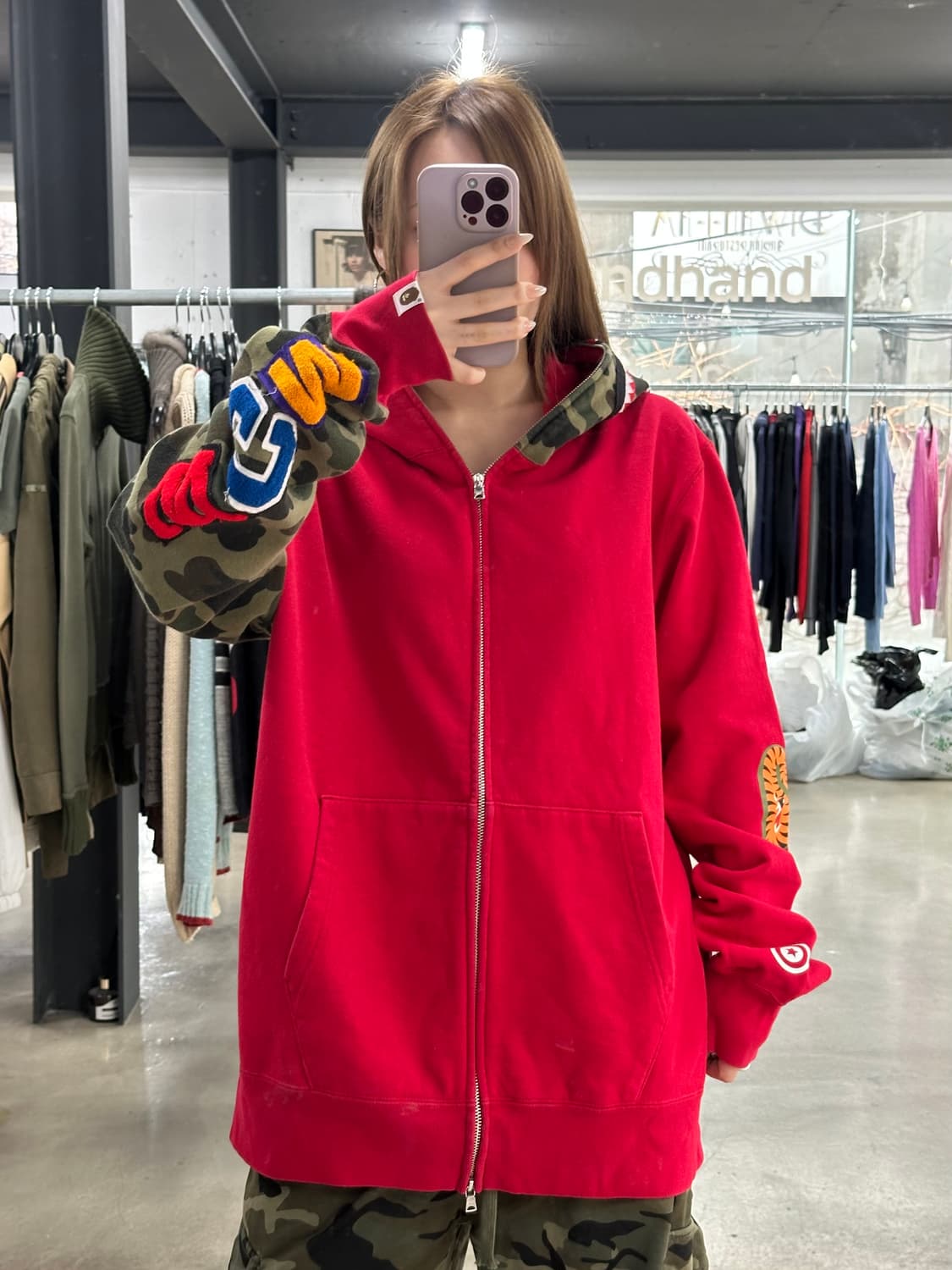 베이프 1st 카모 샤크 레드카모 풀 후드집업 상품이미지3