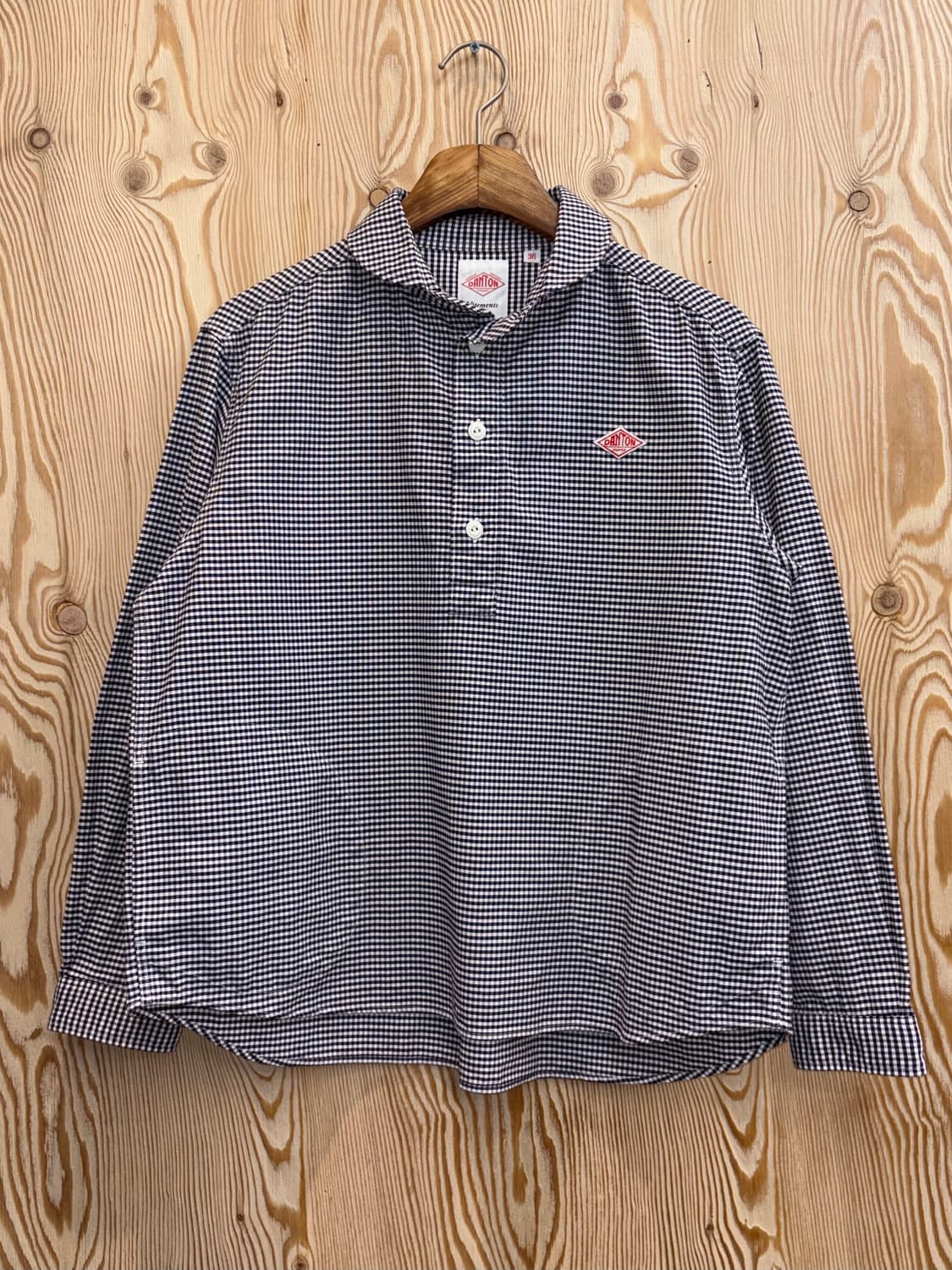 단톤 라운드 카라 체크 셔츠 상품이미지1