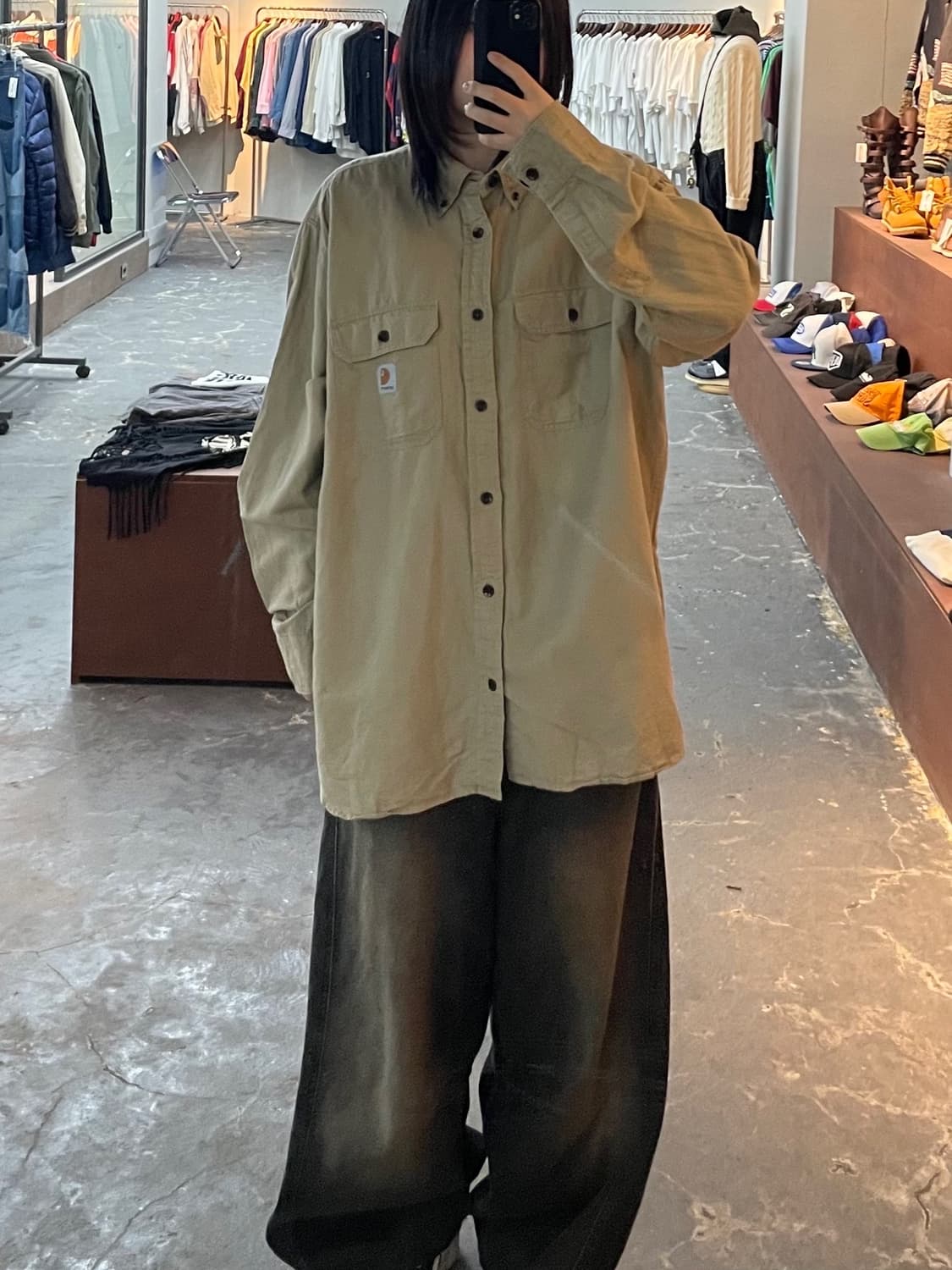 칼하트 투 포켓 베이지 워크셔츠 H1030 상품이미지1