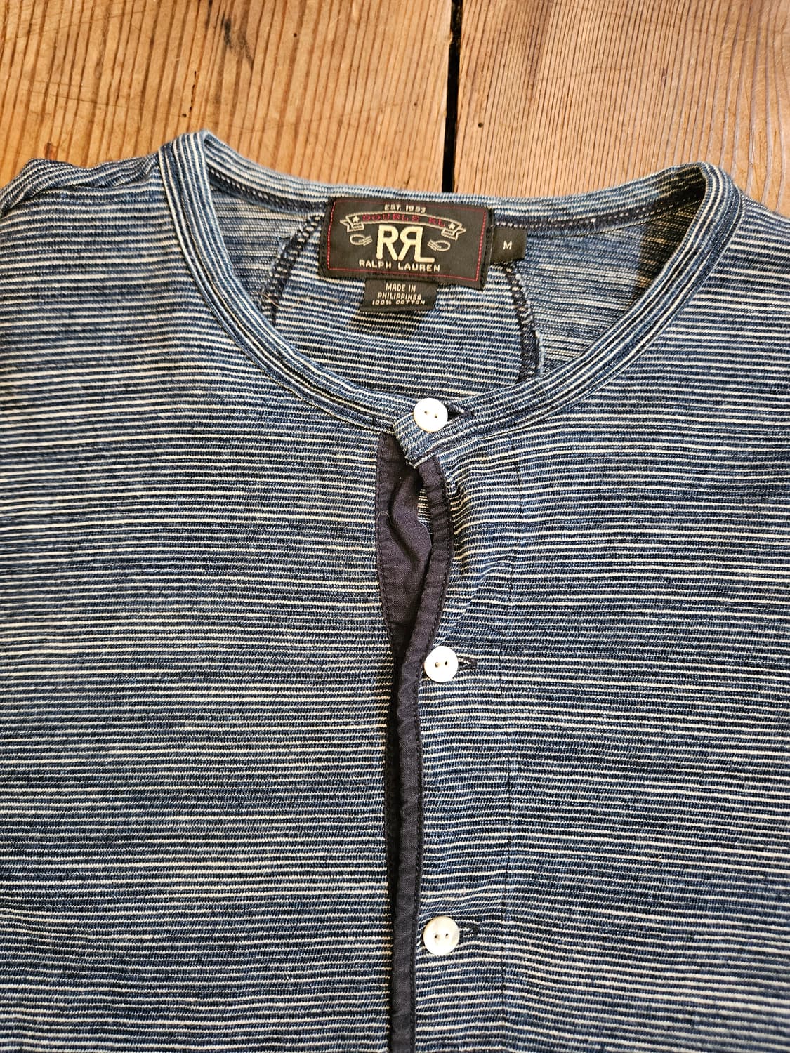 더블알엘 인디고 코튼 스트라이프 헨리넥  상품이미지4