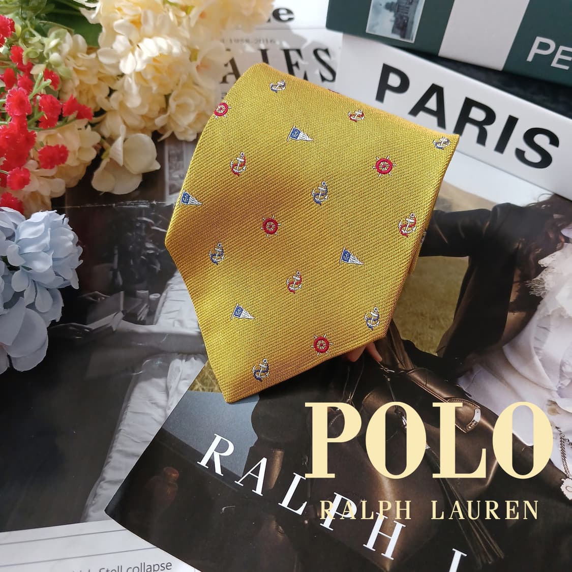 폴로 랄프로렌 옐로우 마린 패턴 넥타이 9.5cm A+~A등급 E936 상품이미지2