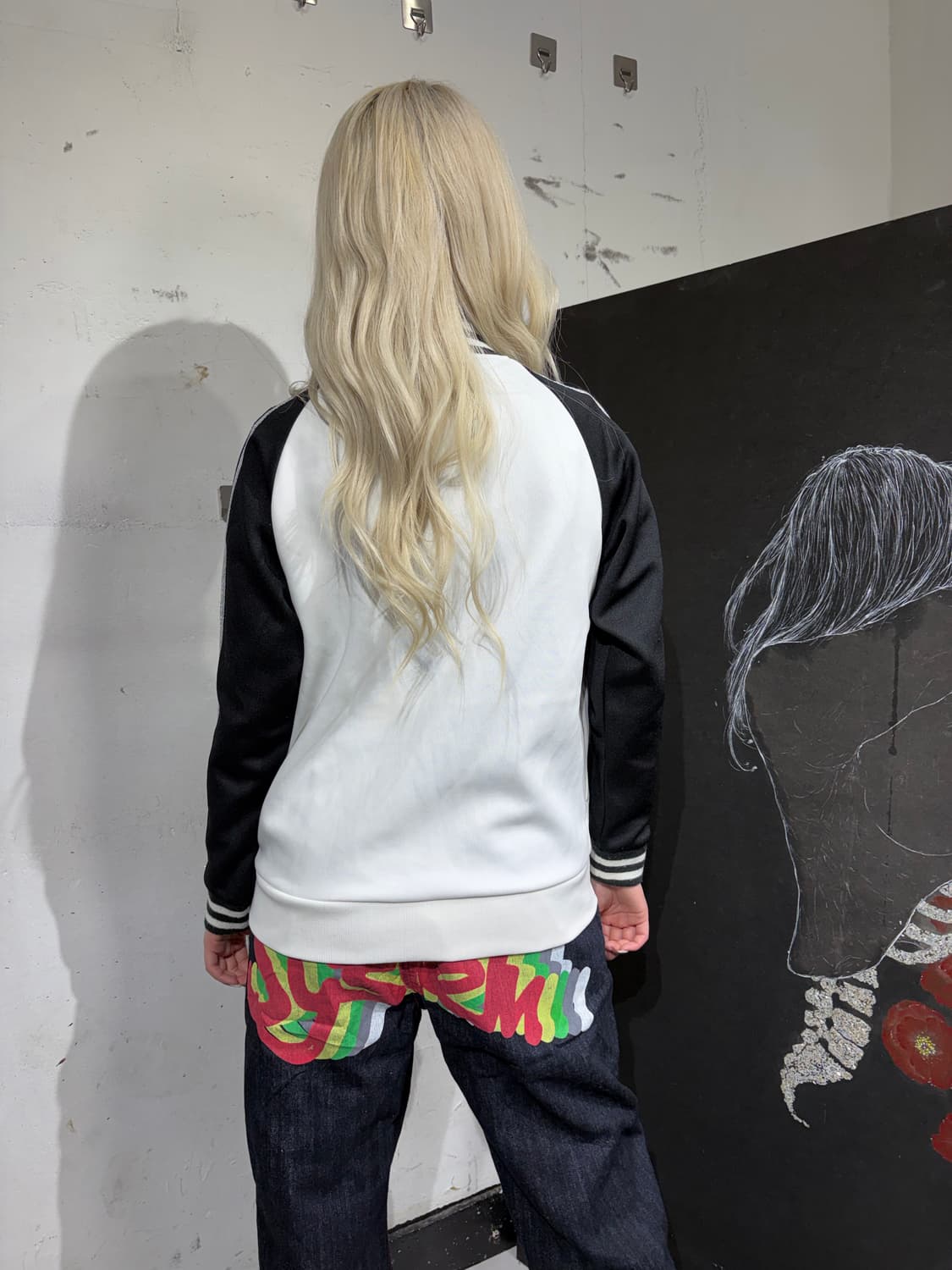 JPN 일본 빈티지 화이트 소라 펑크 그런지 프린팅 져지 트랙탑 OS 상품이미지3