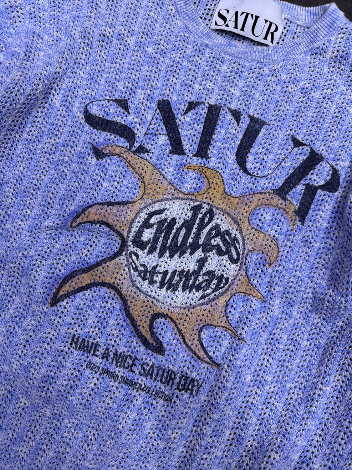 SATUR 세터 이비자 썬 레트로 그래픽 메시드 니트 블루 M 상품이미지7