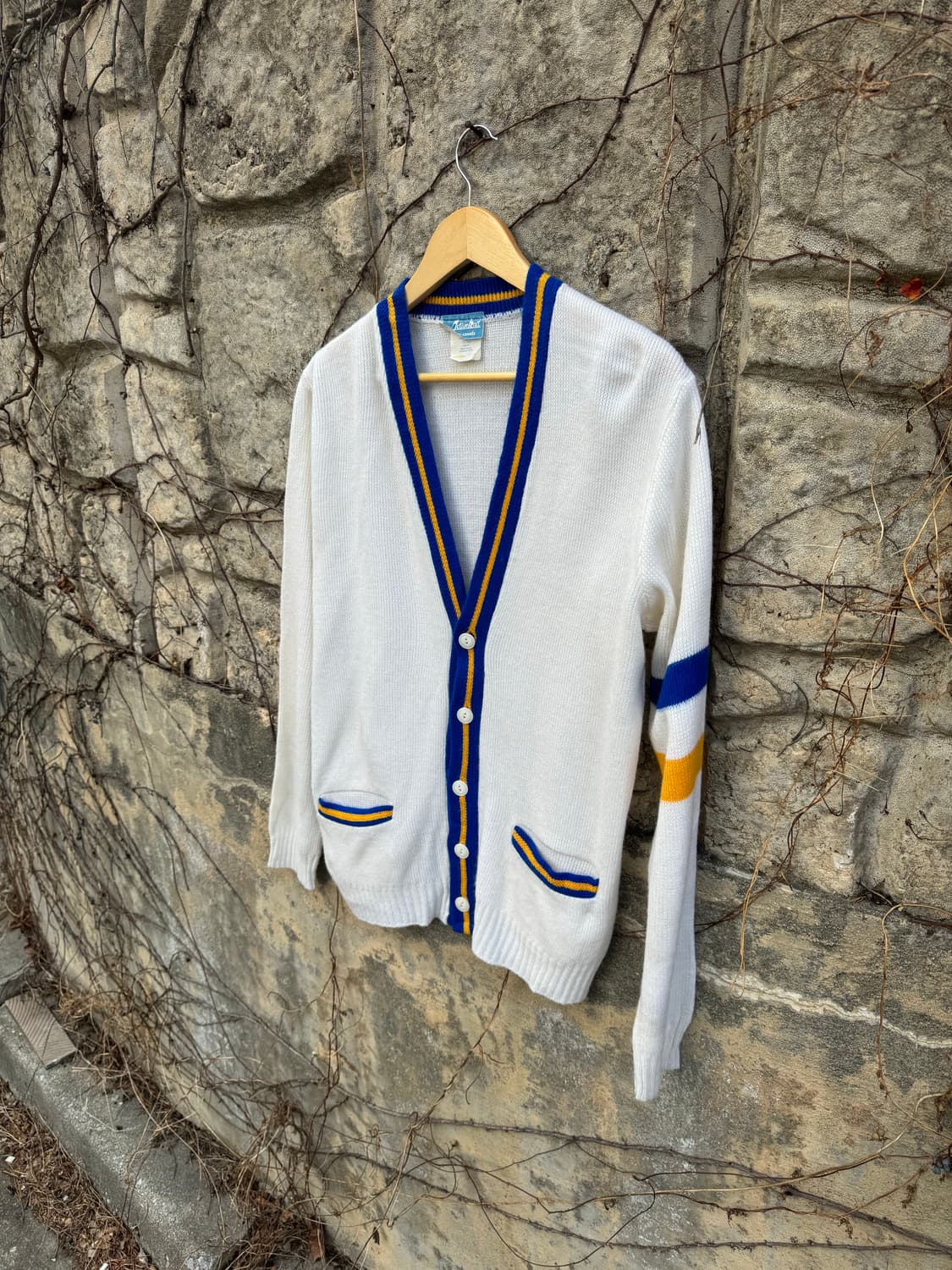 빈티지 캐나다 메이드 아크릴 니트 가디건 화이트 상품이미지3