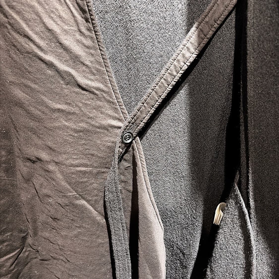 (정품/새상품) 요지 야마모토 여성 블랙 코튼 울 노카라 비대칭 코트 상품이미지3