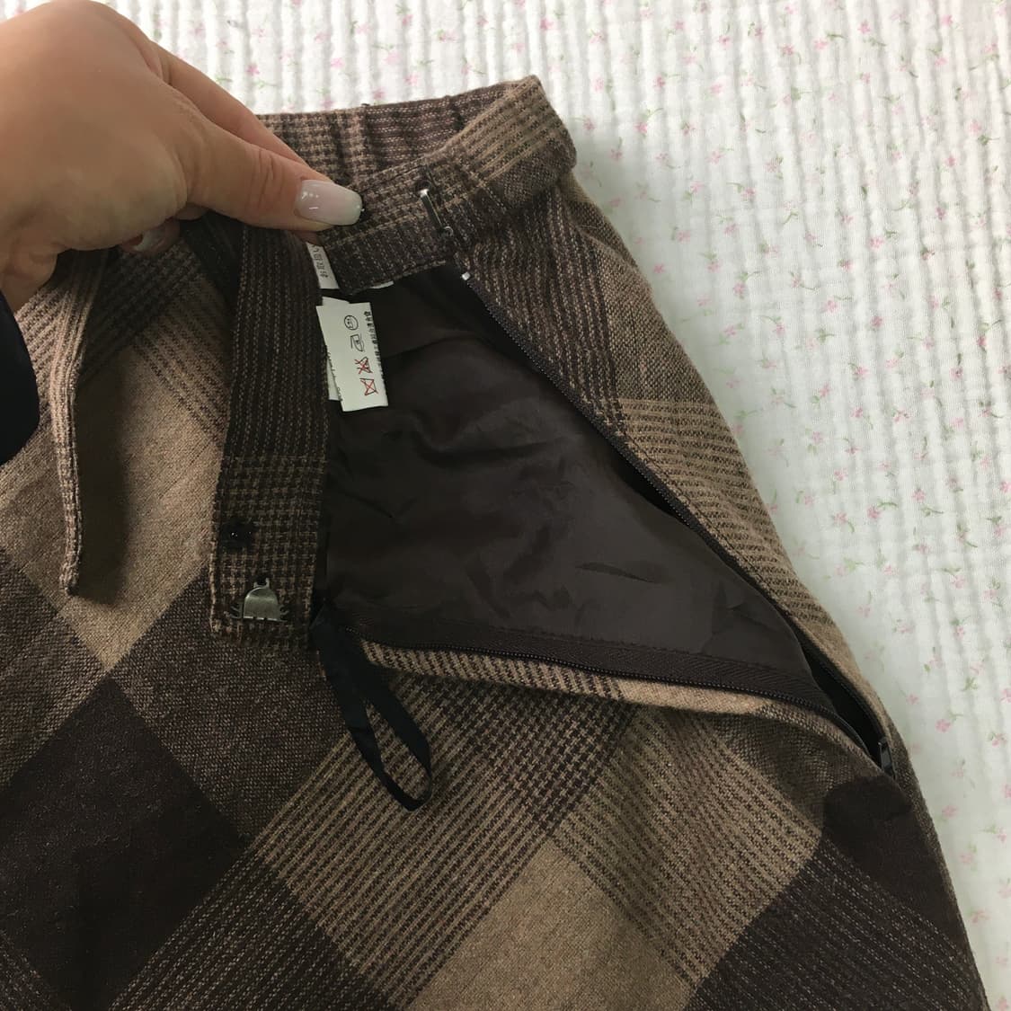  JPN/ 브라운 체크 롱 스커트 울스커트 모리걸치마 모리룩치마 롱스커트 상품이미지6