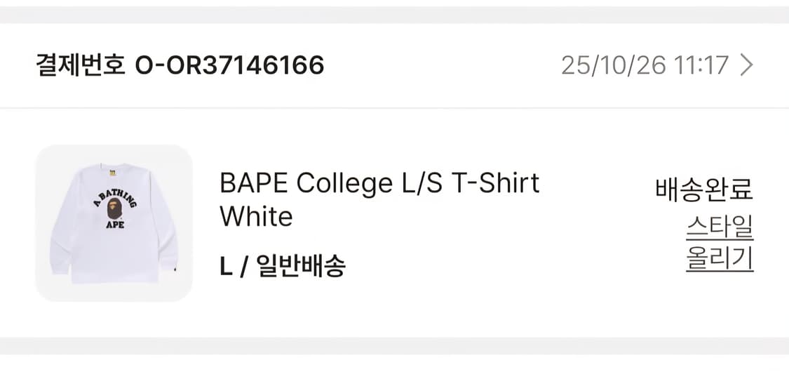 BAPE College L/S T-Shirt White 상품이미지1