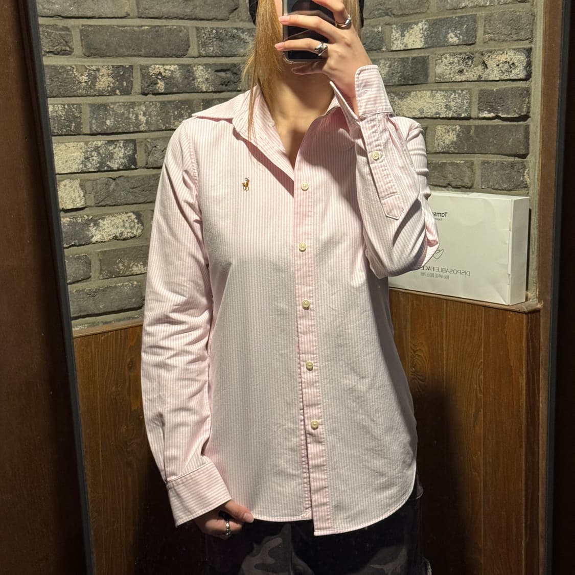 S) 폴로 랄프로렌 핑크&화이트 스트라이프 옥스포드 셔츠 상품이미지8
