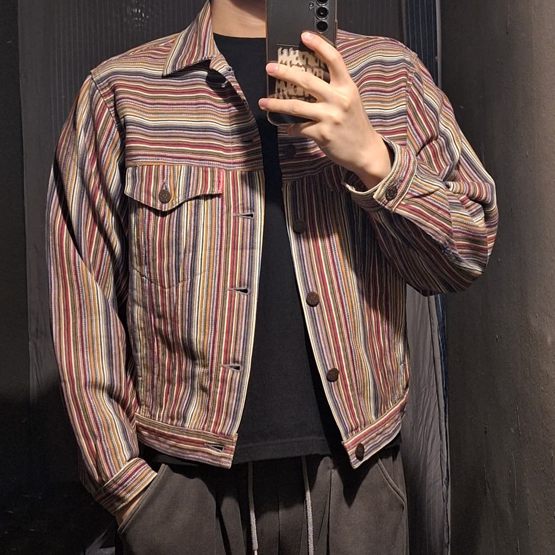HRMARKEY 할리우드렌치마켓 멀티컬러 스트라이프 트러커자켓 캐주얼자켓 상품이미지1