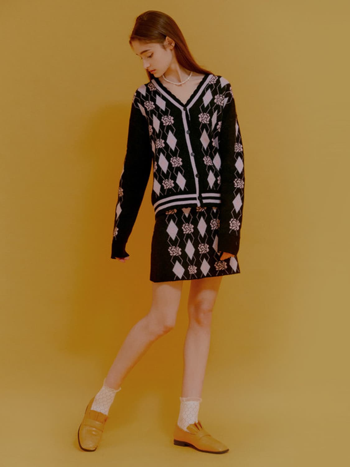 듀이하트듀이 아가일 스캘럽 울 니트 셋업 상품이미지2