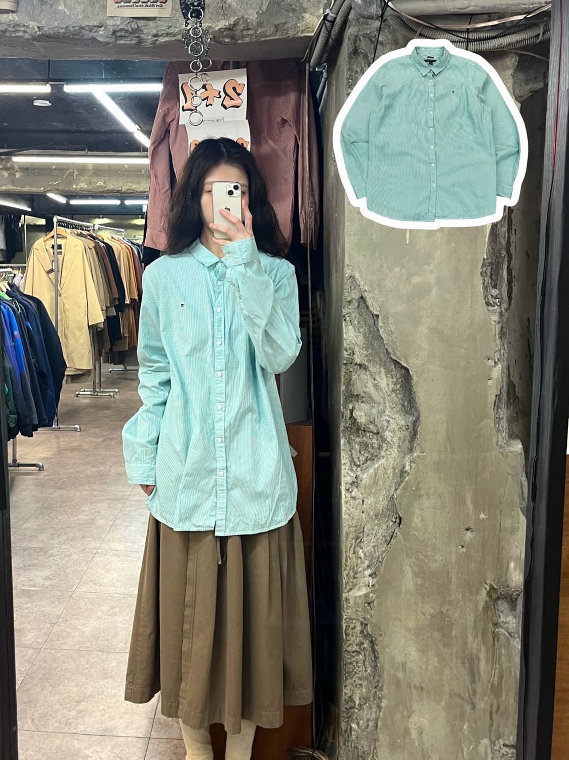 타미힐피거 스트라이프 셔츠 그린 XL #csz3084 상품이미지1