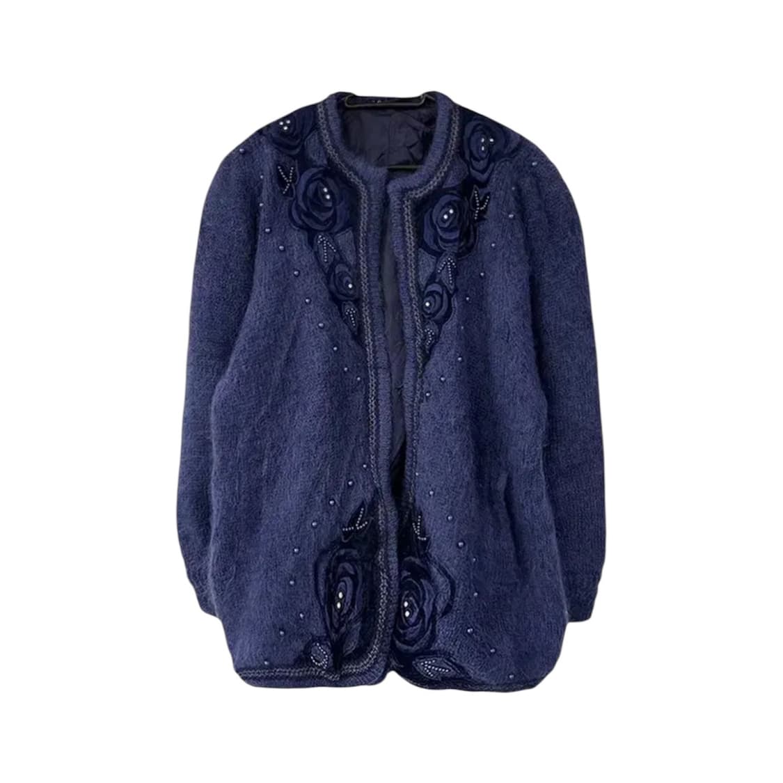 Navy Buttonless Beads Wool Cardigan 상품이미지1