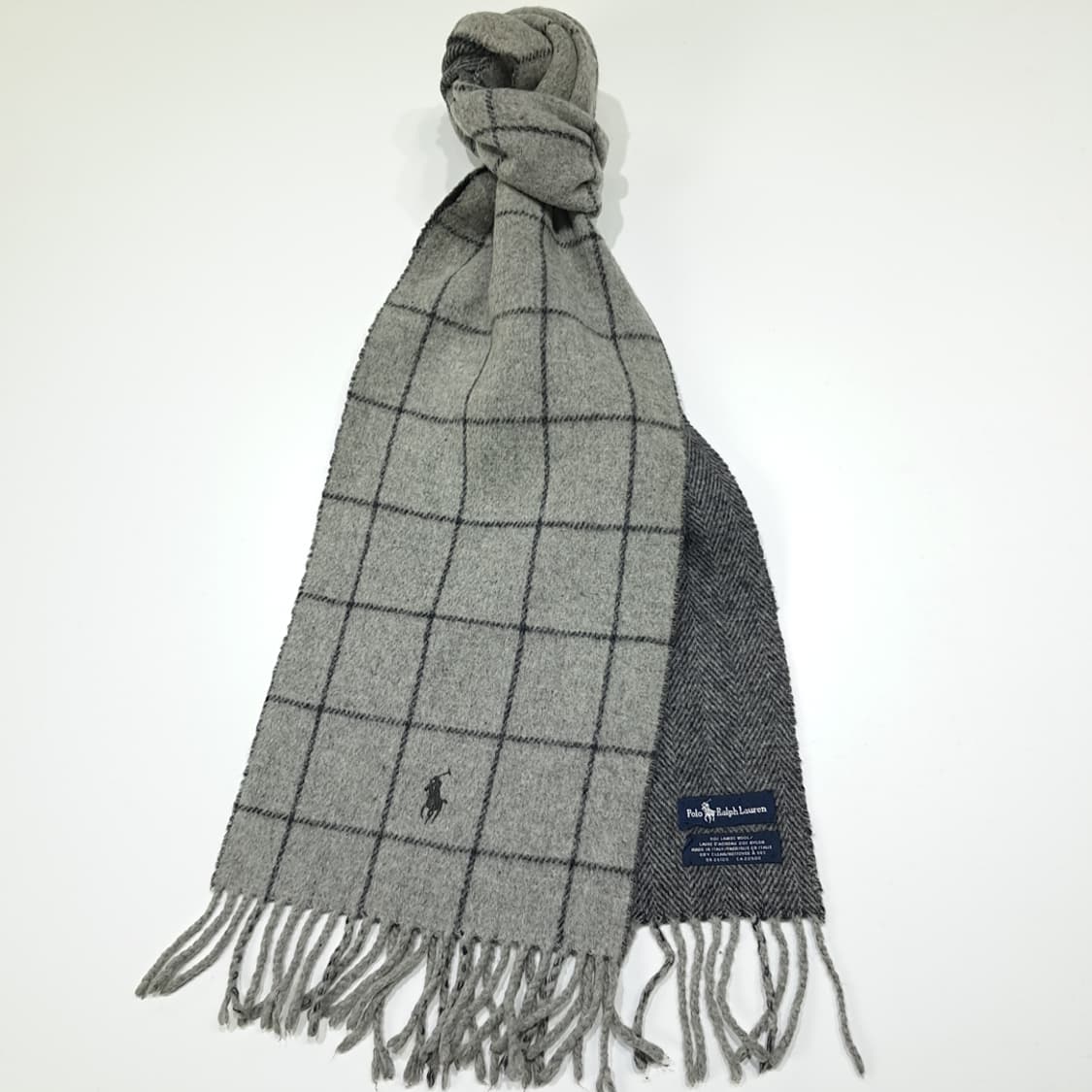 MX565 폴로 90s 이태리판 램스울 양면 윈도우페인 헤링본 목도리 상품이미지2