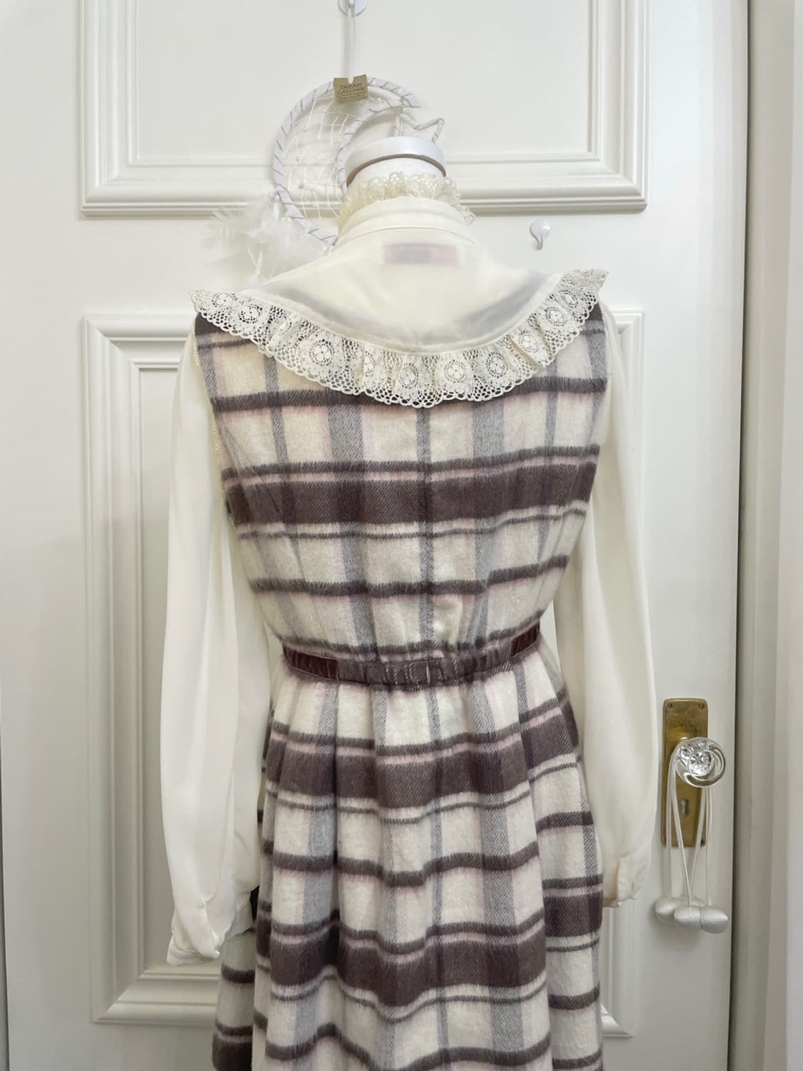 LODISPOTTO ivory pink brown check lace l 상품이미지4