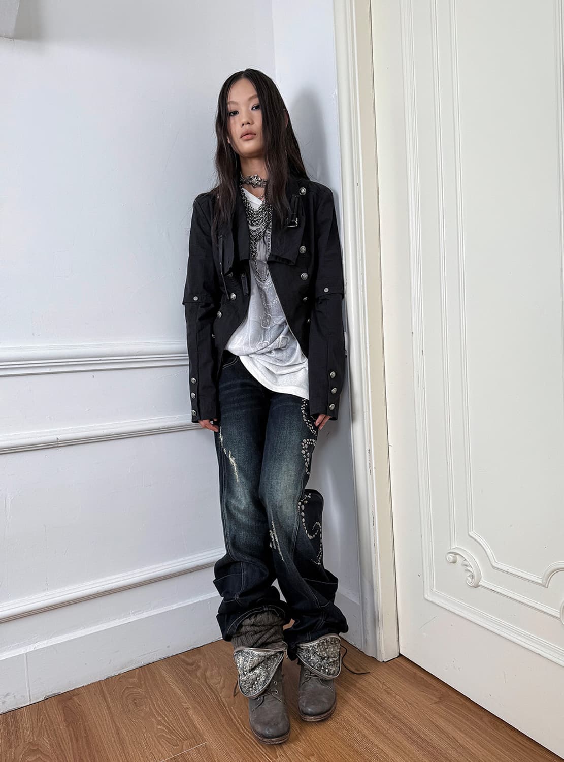 더블펀치 Distressed Rhinestone Jean 상품이미지2