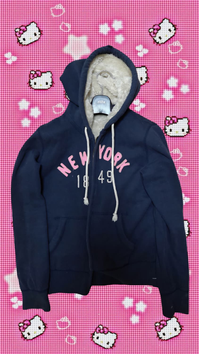 후아유 y2k 뉴욕 1843 보아털 후드집업 네이비 상품이미지1