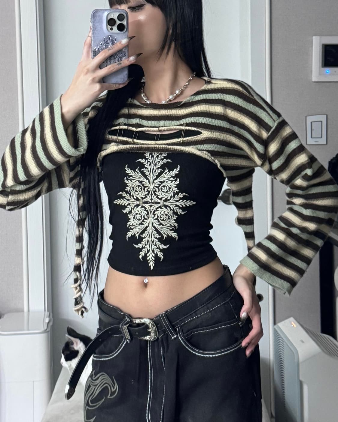 ༒ Stripe hole bolero 상품이미지1