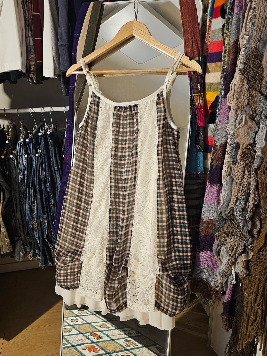 브라운 세로패치 미디원피스 상품이미지2