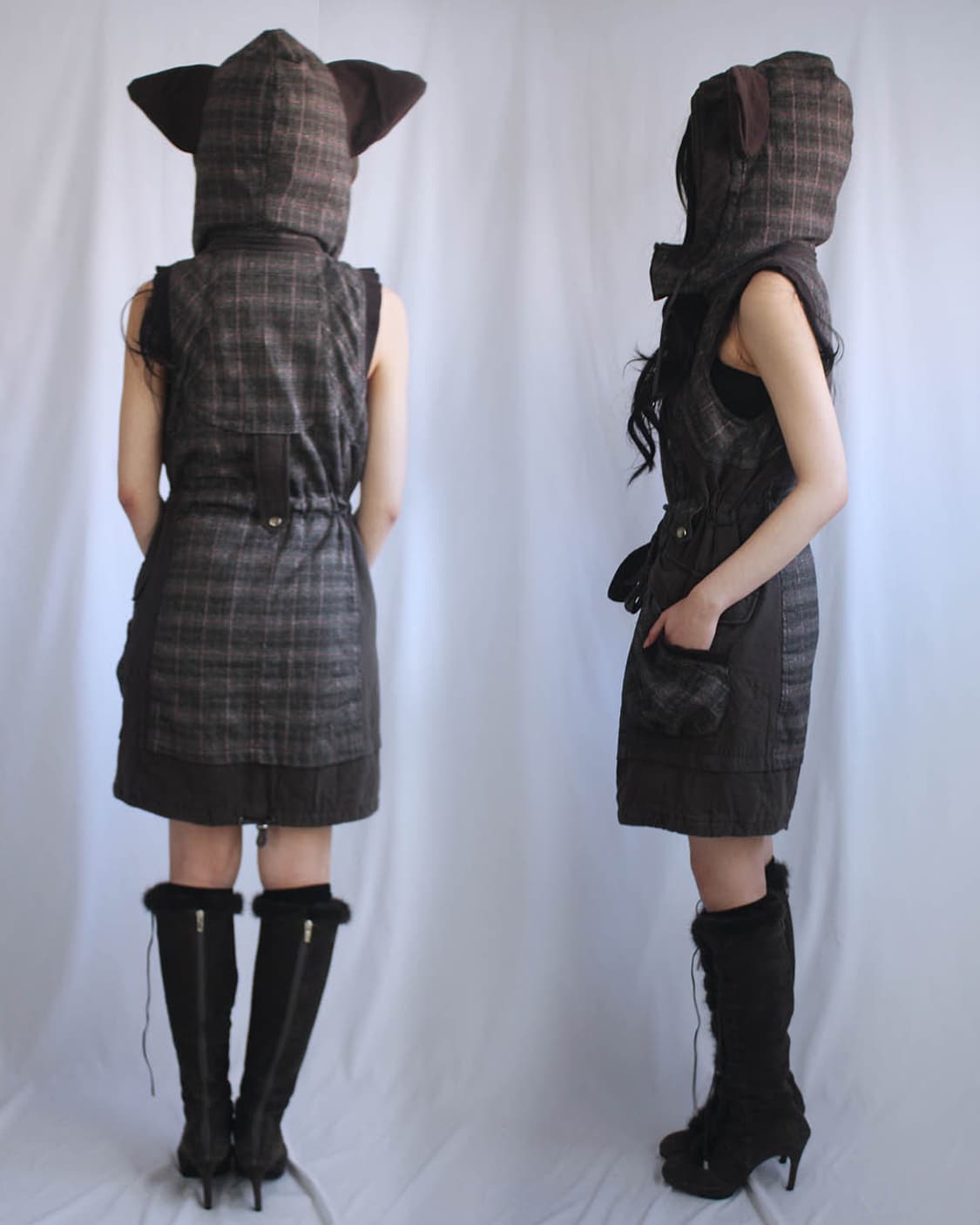 Cat-Ear check 2way grunge zipup onepiece 상품이미지9