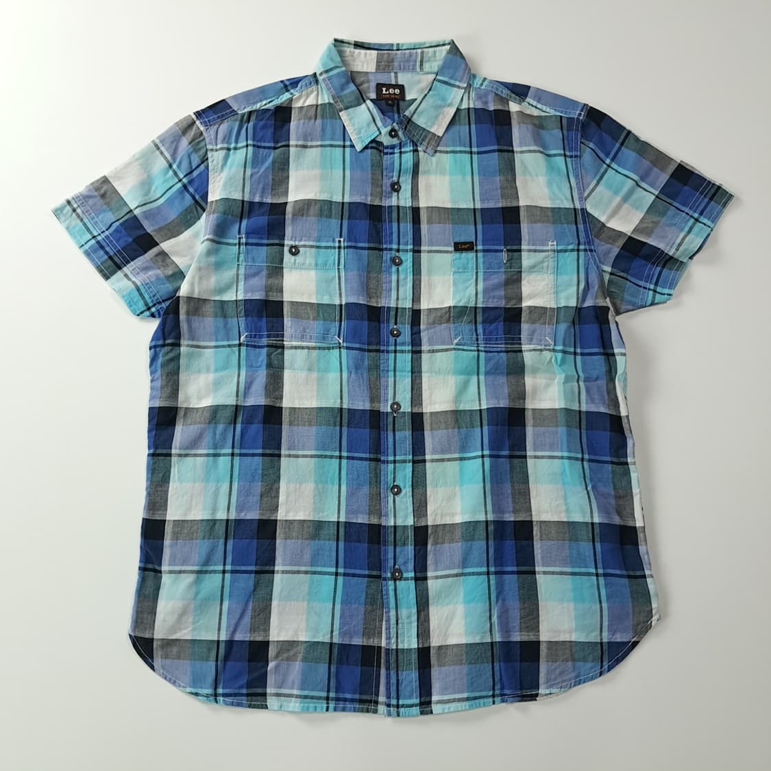 CK802 XL 리 LEE 캔자스 1889 블루 체크 반팔 셔츠 남방 상품이미지1