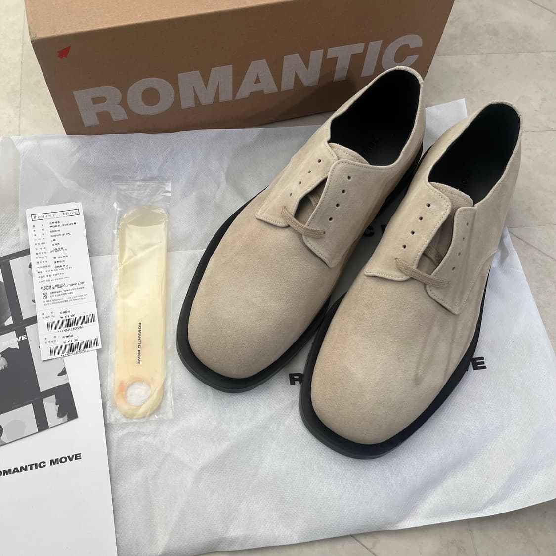 새상품(280)로맨틱무브 투데이즈 더비 아이보리 스웨이드 상품이미지1