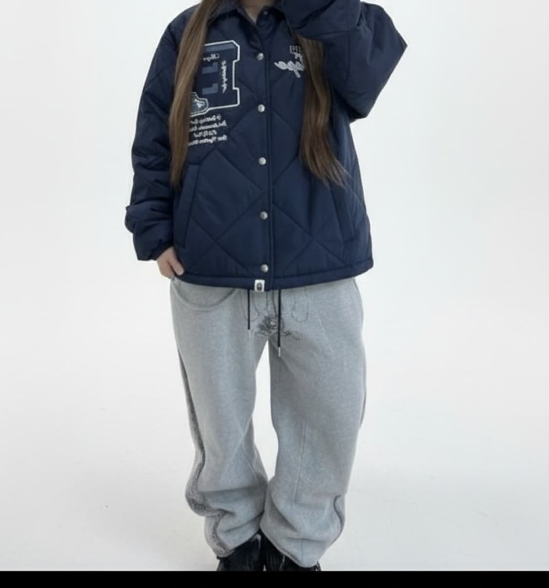베이프 네이비 아카이브 라인 퀄팅 패딩 자켓 상품이미지1