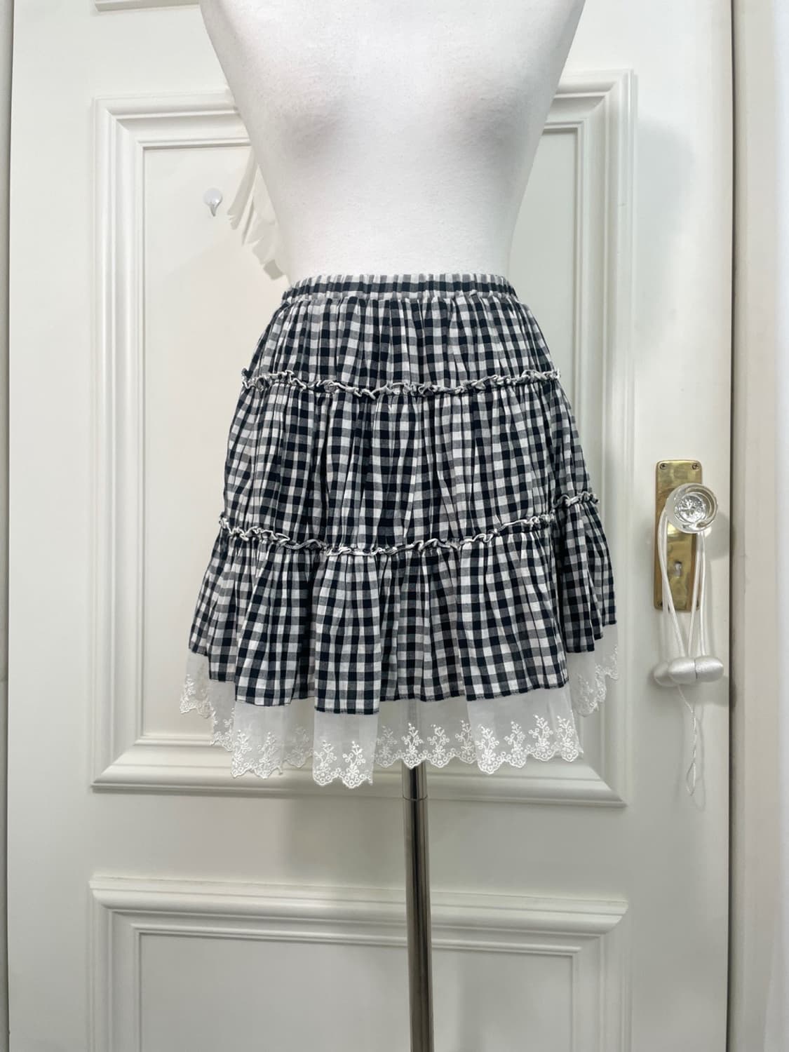black gingham check under lace mini band 상품이미지5