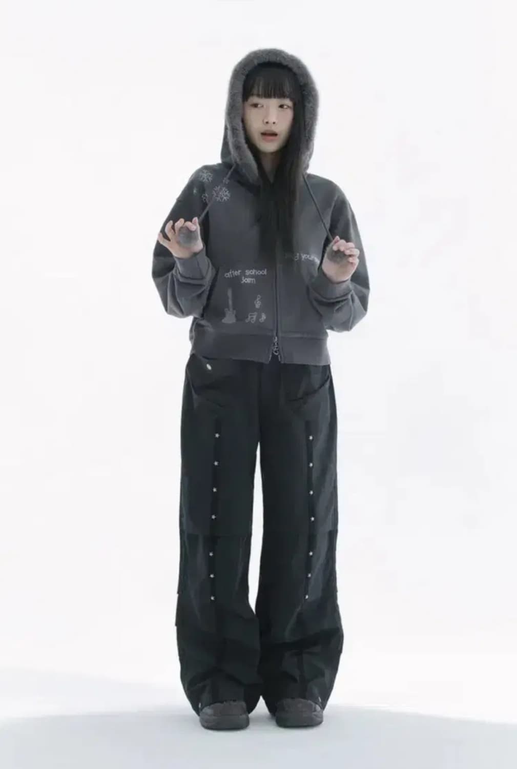 허그유어스킨 핫픽스 퍼 후드집업 차콜 상품이미지2
